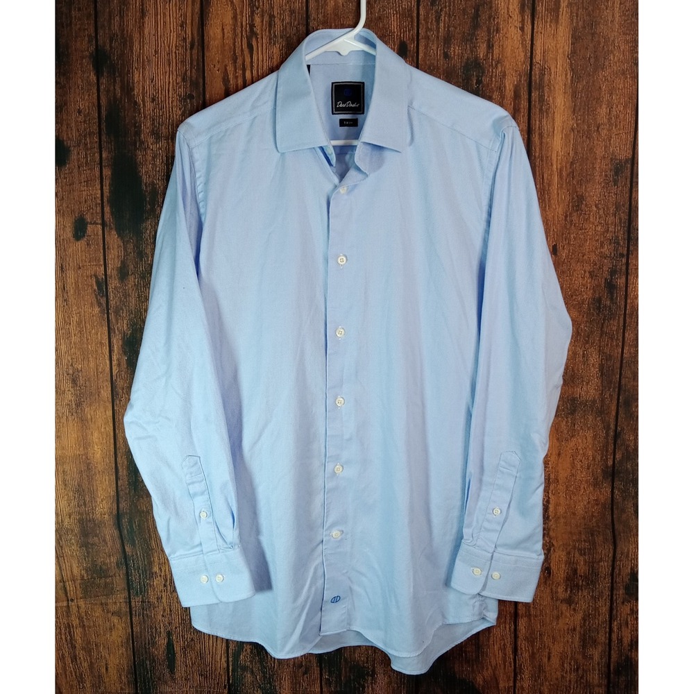 David Donahue Trim Fit Dress Shirt Mens 15.5 32/33 Light Blue Cotton Button Down
